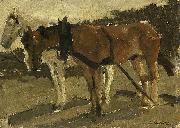 George Hendrik Breitner A Brown and a White Horse in Scheveningen oil painting reproduction